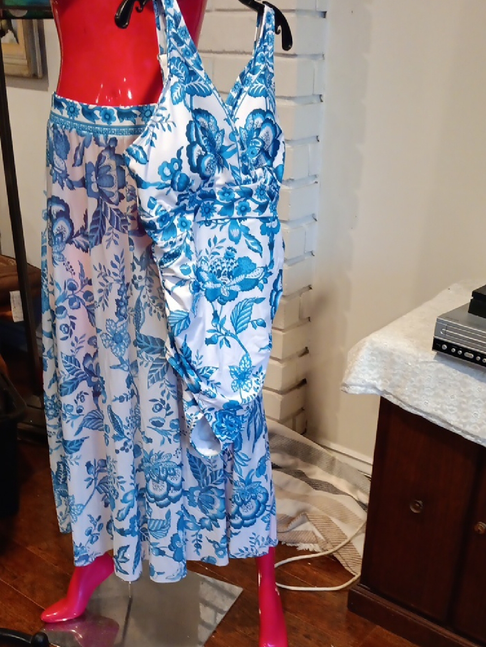 Bloomchic Blue Floral Sundress with one piece bathing Suit.  MOTHERS DAY.